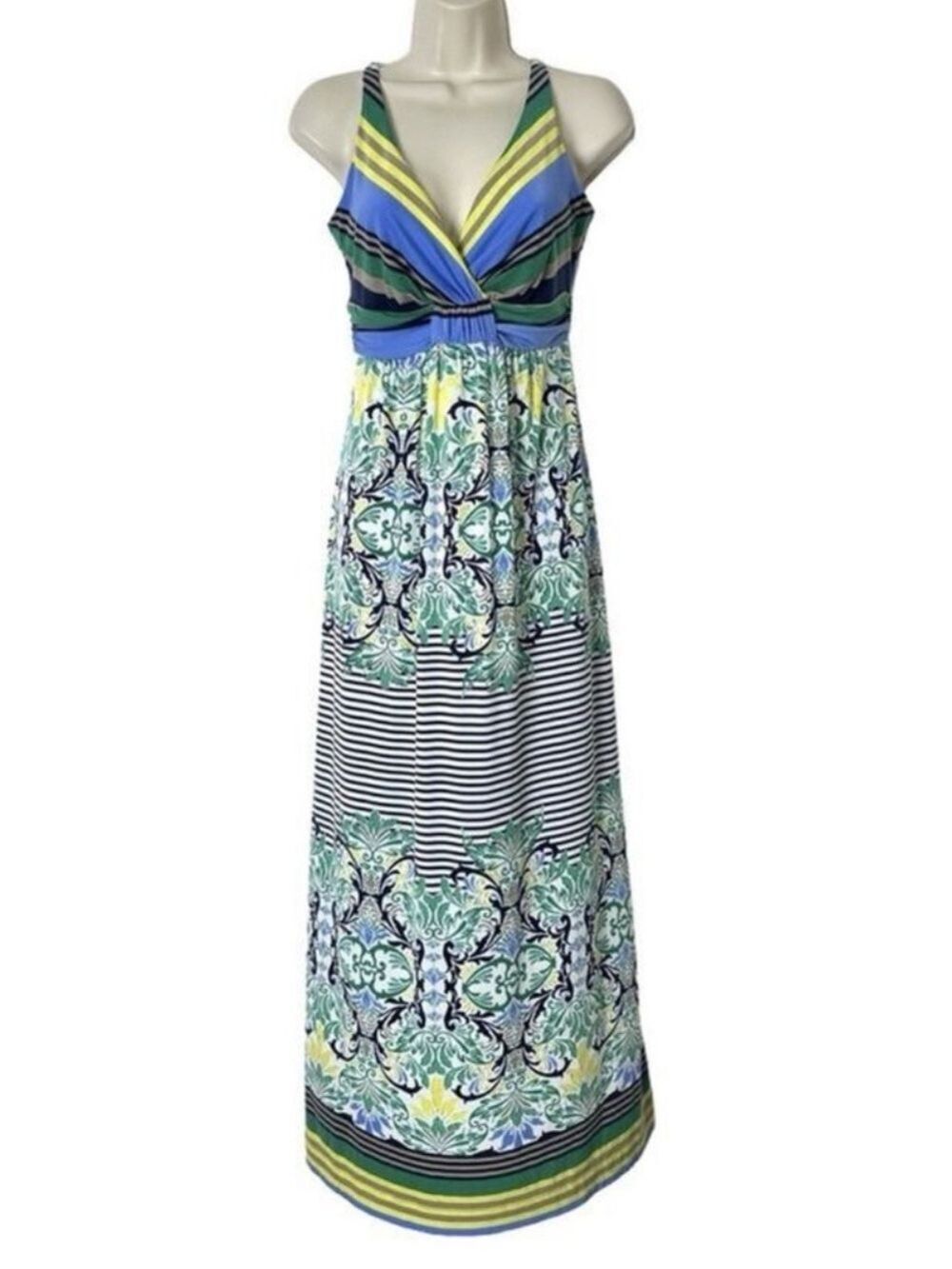 Soma Floral Sleeveless Maxi Dress XS Stretch Ruched Beach Tropical